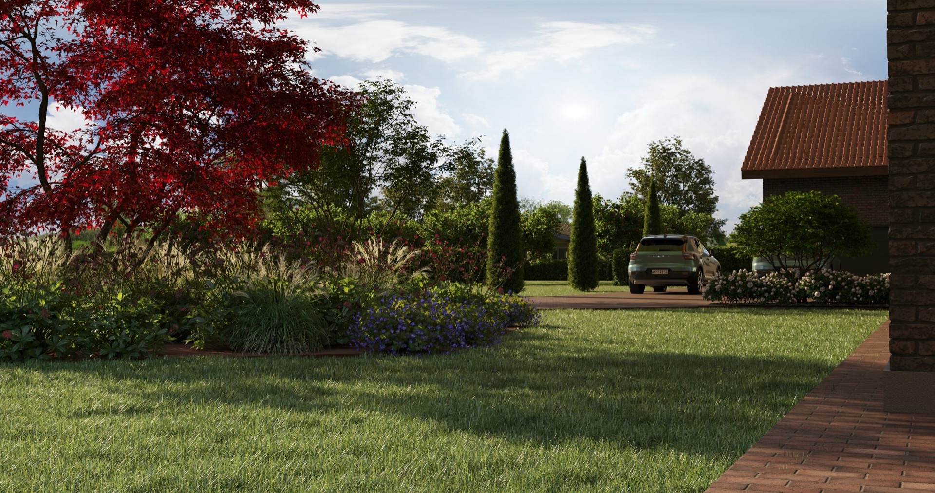 Kraštovaizdžio architektūros vizualizacija su poilsio zona