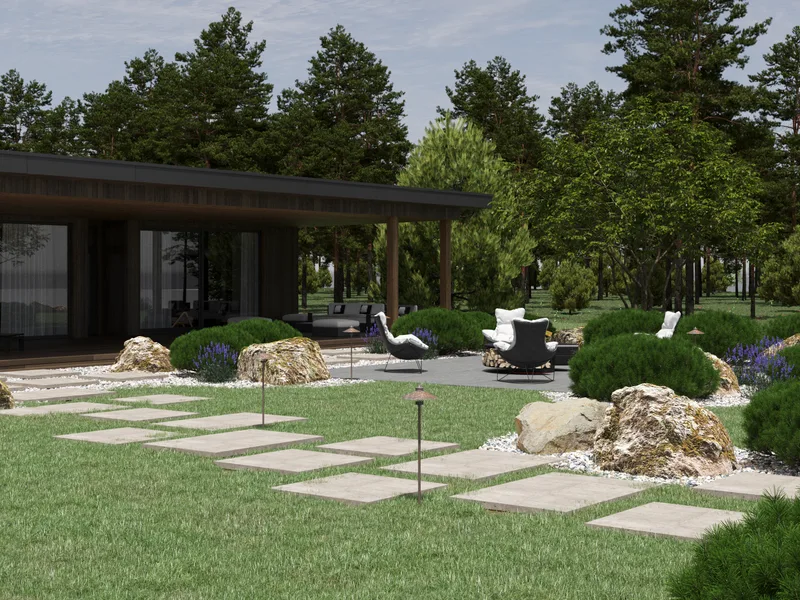 Kraštovaizdžio architektūros vizualizacija su veja