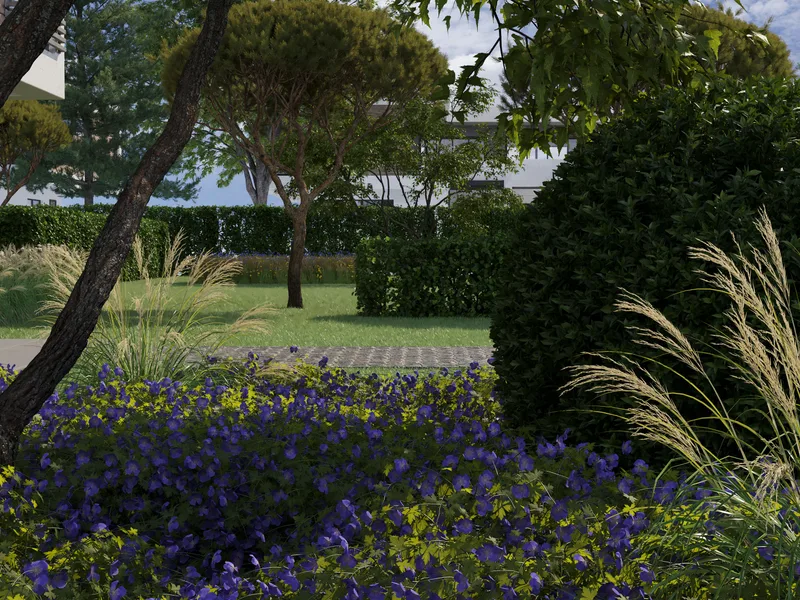 Kraštovaizdžio projekto vizualizacija su mažąja architektūra