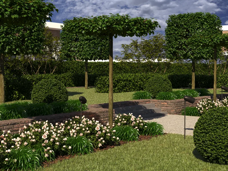 Modernaus kiemo vizualizacija su automobilių aikštele