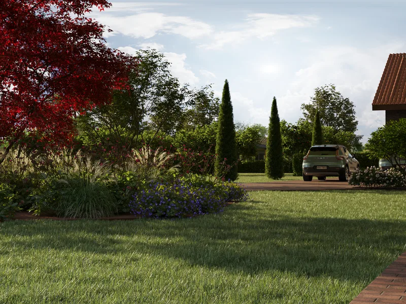 Kraštovaizdžio architektūros vizualizacija su poilsio zona