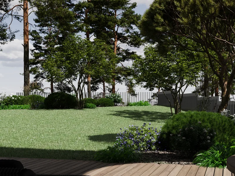 Modernaus sodo vizualizacija su poilsio zona